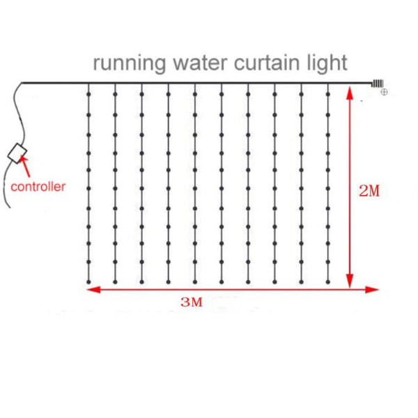 3x2m Vannstrømseffekt Regn Gardin LED Lyslenke Fossen Meteorskur Regn Lyslenke Julebryn Bryllup Gardin Islykt Fe C