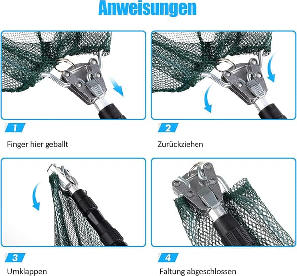 Foldable Fishing Net, 150 cm Long Telescopic Handle, 4-Section Aluminum Alloy Pole/Triangular Nylon Mesh