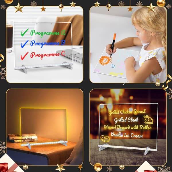 Farge LED-tegnebrett, 4 moduser og 7 farger, akryl whiteboard med lys, barn LED-tegnebrett med stativ.