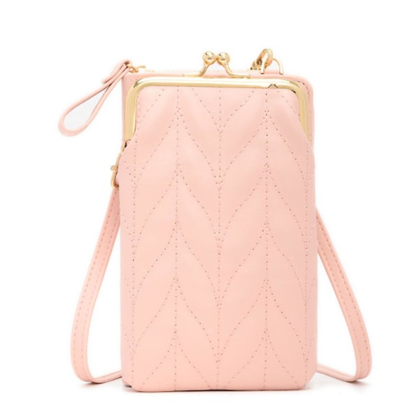 Kvinder lille crossbody mobiltelefon taske pose imiteret læder lynlås pung Kortholder Skulder tegnebog med spænde Håndtaske Clutch Pink