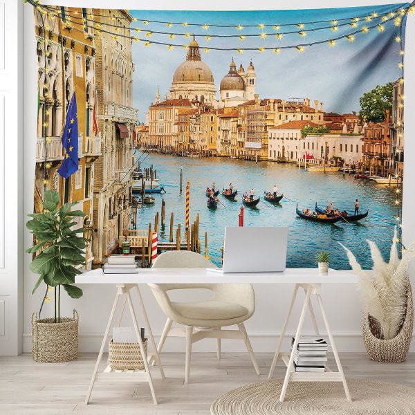 Vægtæppe, gondoler på Canal Grande Solnedgang i Venedig City Romantisk se billede Print, vægophæng til soveværelset Stue Sovesal