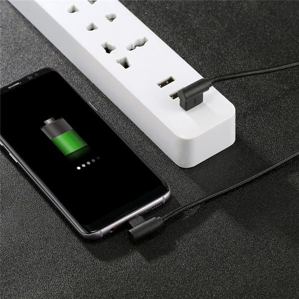 1 kpl 3m musta Android kulmikas punottu datakaapeli, nylon USB-latauskaapeli