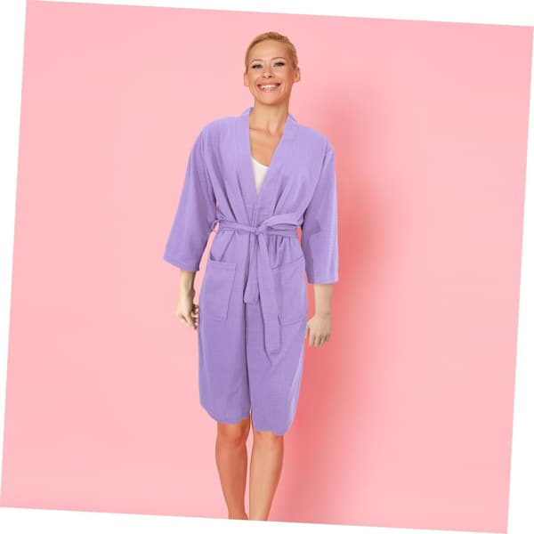 Women's Waffle Bathrobe Long Sleeve Robe for Spa Shower Robe Bath Spa Violet