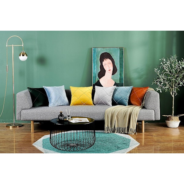 2 stycken sammetskuddfodral Soffa Dekoration Mjuk Kvadratisk Kuddfodral Nordisk Stil Solid Rutig Fodral för Sovrum Vardagsrum Bil