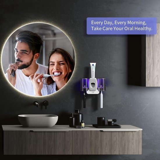 Toothbrush Holder with UV Sterilizer - Wall Mounted, Automatic Toothpaste Dispenser - Bathroom Disinfection and Storage Solution - For Families