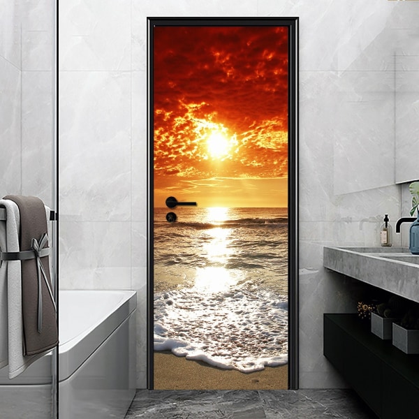 StyleP 95x215cm 3D Dørklistermærke Vinlager Fotovægmaleri Trompe l'oeil Vægmærker PVC Vandafvisende Tapet til Soveværelse Badeværelse Ki