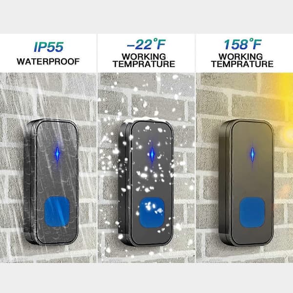 Wireless Doorbell, Cordless Doorbells with Long Range, Wall Mounted Speaker, Battery Operated Button