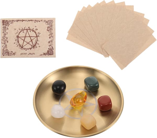 Crystal Stone Ritual Plate Altar Tray with Metal Construction, Versatile Function and Durable Design