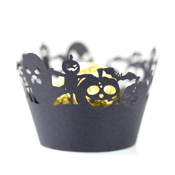 100 st Halloween Cupcake Wrappers Pumpkin Spiderweb Skalle Halloween Cupcake Cup Art Bakning Cups Black Lace Hollow Cupcake Liners Cake TopperWB-275