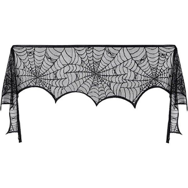 18 x 96 tuumaa，Halloween Cobweb Takkahuivi Vaippahuivi Hämähäkkiverkkokoristeet Musta Vaippahuivit Cover Lace Runner