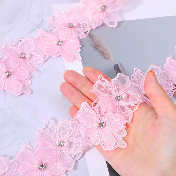Rosa spetskant, 2 yards tyg för bröllopsutsmyckning