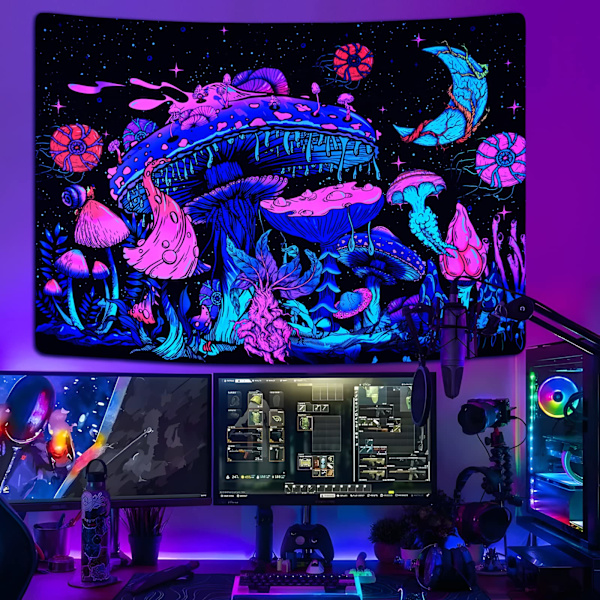 Blacklight Svampe Gobelin UV Måne og Stjerner Gobeliner Selvlysende Planter Gobelin Nattehimmel Æstetisk Gobelin Væg