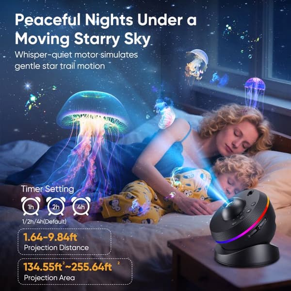 Starry Sky Projector, 13-in-1 Planetarium Projector, 360° Rotating 4K HD Galaxy Projector with Timer, Dynamic Meteor
