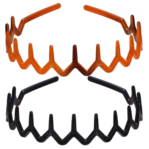 Set of 2 Zig Zag Black Plastic Sharks Tooth Hair Comb Headband (1 Black Color+1 brown)