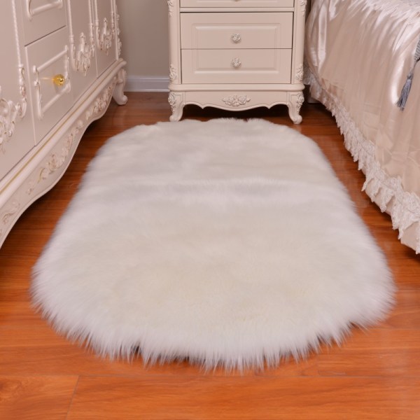 Fluffy tepper av kunstig sau, teppe med raggy område, matte for hjemmeservering, teppe (hvit ellipsoid)