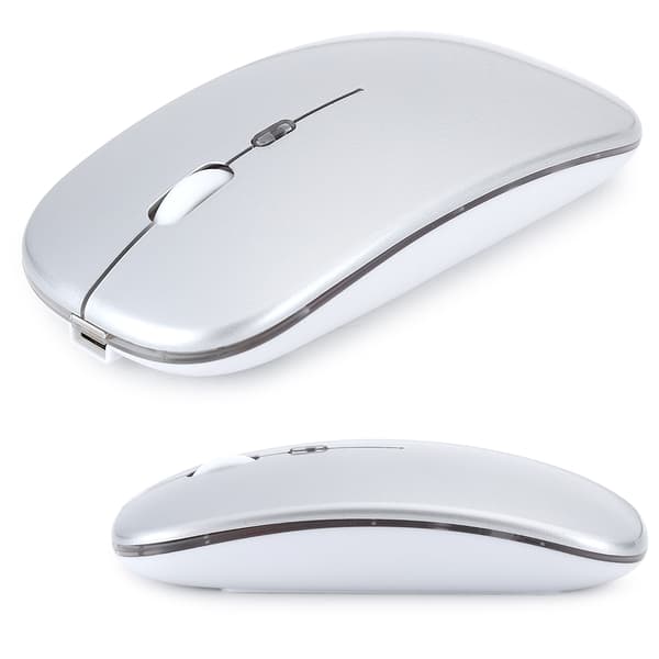 Wireless Mouse 2.4G Rechargeable USB Wireless Gaming Mouse with LED Colorful Light Silver