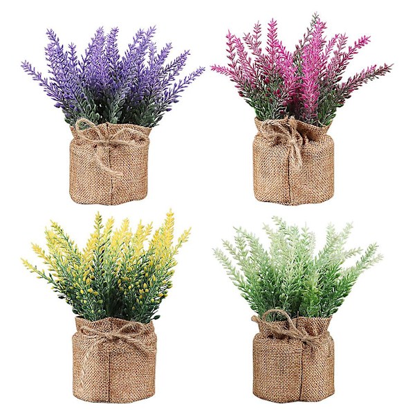 4 stk. Mini Kunstige Blomst Bonsai Pynt Kreative Linnedpose Bonsai Ornament Til Hjem Kontor Assorteret C