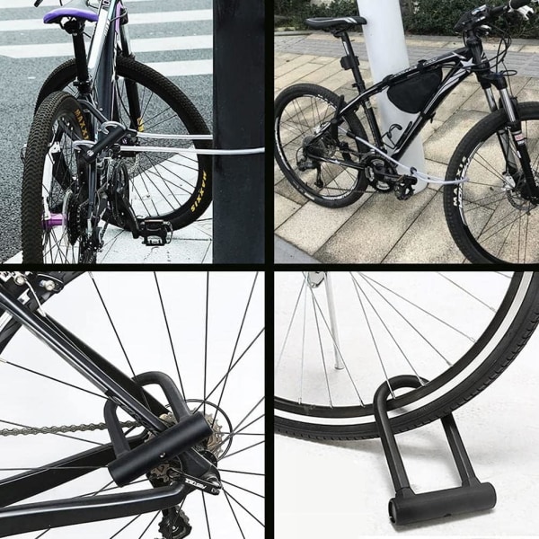 Cykellås, U-Lock cykellås med 1,2 m Flex stålkabel og kraftigt monteringsbeslag til cykel, cykel, scooter osv.
