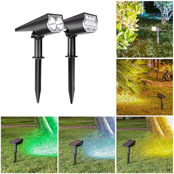 Flerfärgad Solcellslampa för Utomhus, 2 LED Sollampor Vattentäta IP67, Justerbar Solcellslampa med 2 Ljuslägen, Färgrik