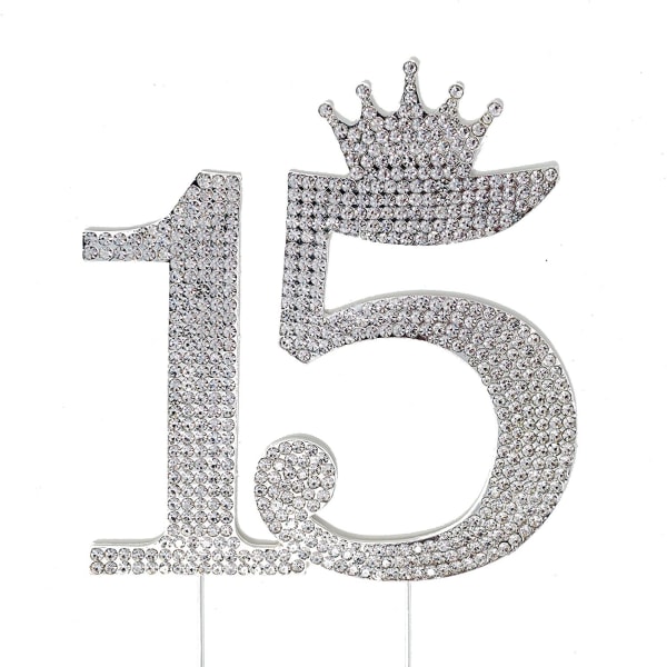 15 Quinceanera Princess Crown Cake Topper - Sweet 15th Birthday Party (silver)