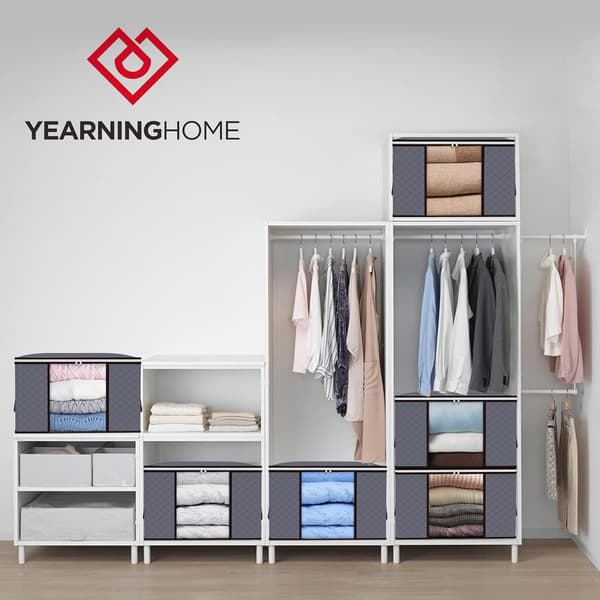 90L Storage Bags, 6-Pack Large Clothes Storage Boxes with Lids and Zippers, Foldable Clothes Storage Boxes with Reinforced Handle