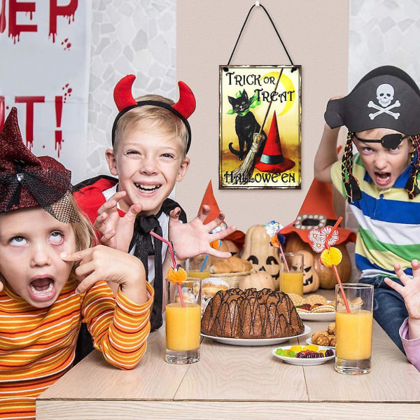 Trick or Treat Happy Halloween Hengeskilt Gresskar Dør- og Vindusskilt Fest Innendørs og Utendørs Haunted House DekorasjonerB