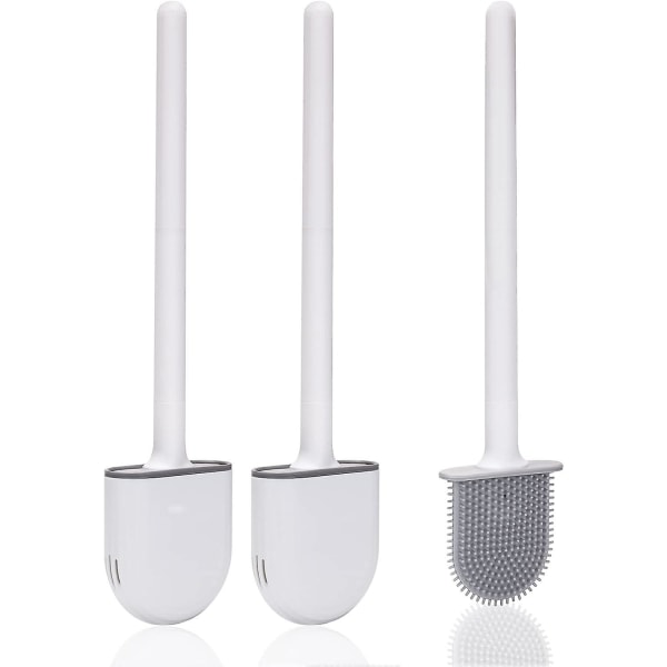 Toalettborste, (2 delar) Toalettborste i silikon, toalettborste och hållare med mjukt borst och halkfritt handtag - Snabbrengöring och torr (vit 2)