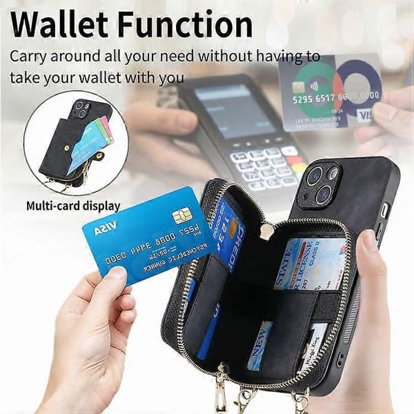 Crossbody Multifunktionel Pung Etui med Lynlås til iPhone 15