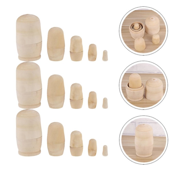 3 Sett Barnas Julekrybbe Sett Barn Umalte Nesting Dukker Nesting Doll Gaver DIY Russiske Nesting Do