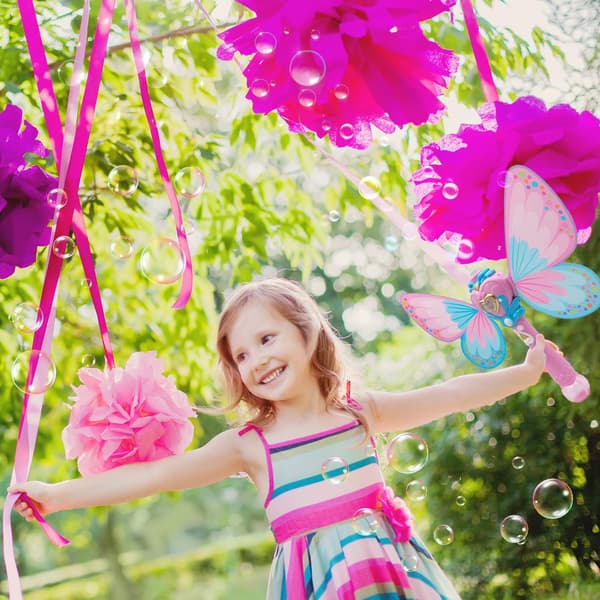 Bubble Machine Magic Bubble Wand Bubble Blower with Light & Music, 2 Bottles Bubble Solution - Blue Manufacturer Butterfly Safe Durable