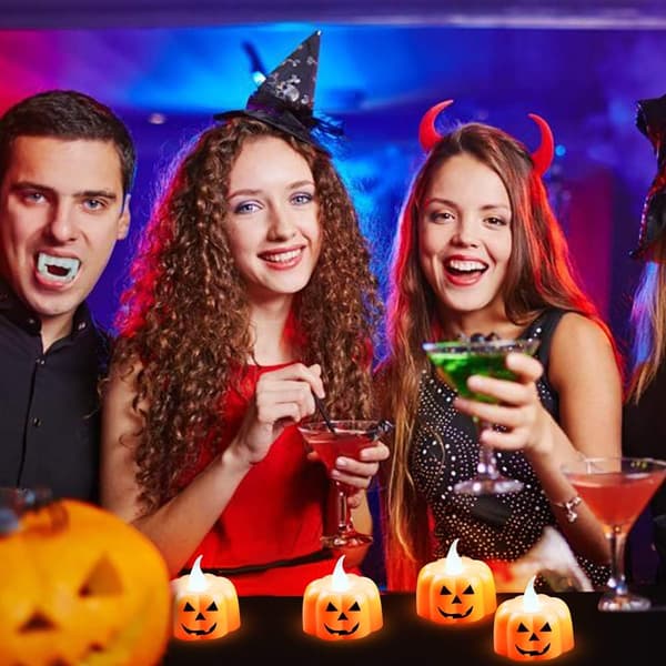 12-pack Halloween Pumpkin LED Tealights, Battery Operated