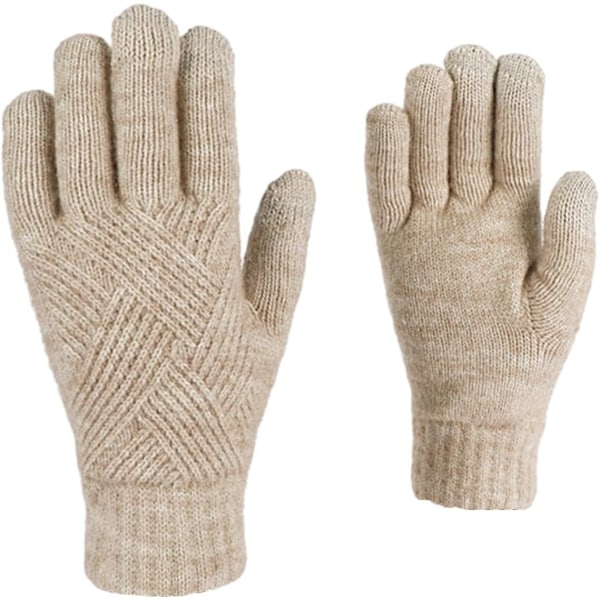 Vinterhandsker til kvinder Touchscreen Dobbeltlags Elastisk Termisk Strikket Foring Varme Handsker til Koldt Vejr
