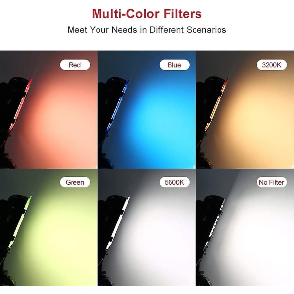 Led fotolampe 176 Led med variabel intensitet, 3200 - 5600 K, 5 fargede filtre, Cri 95+, batteri med lader inkludert for digitale reflekskameraer