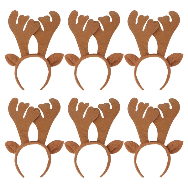 6kpl Antlers-pääpanta korvilla Päähineet Hiukset Joulujuhla-asuihin Koristeeksi (ruskea) Ruskea Brown