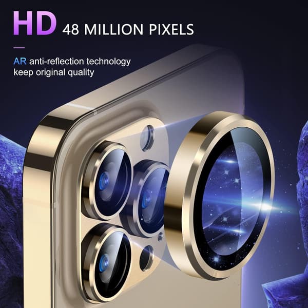 iPhone 14 Pro/iPhone 14 Pro Max Camera Lens Protector, [Drop Protection] 9H Tempered Glass Camera Cover, Metal Ring Protective Case.