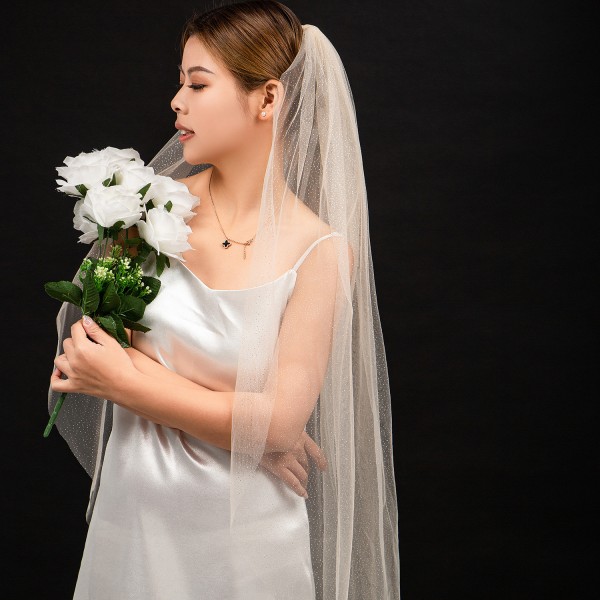1-lags Glitter Brudens Bryllupsslør Fingerspids polterabendslør Gnistrende brudeslør til kvinder og piger (elfenben 100 cm)