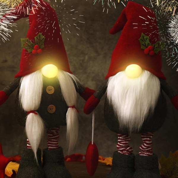Infällbar jultomte med LED-ljus Svensk tomte Skandinavisk Tomte Elf Ornament Thanksgiving PresentHane
