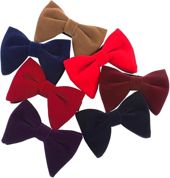 (Red) Men's Velvet Oversized Bow Tie Solid Pre-tied Formal Tuxedo