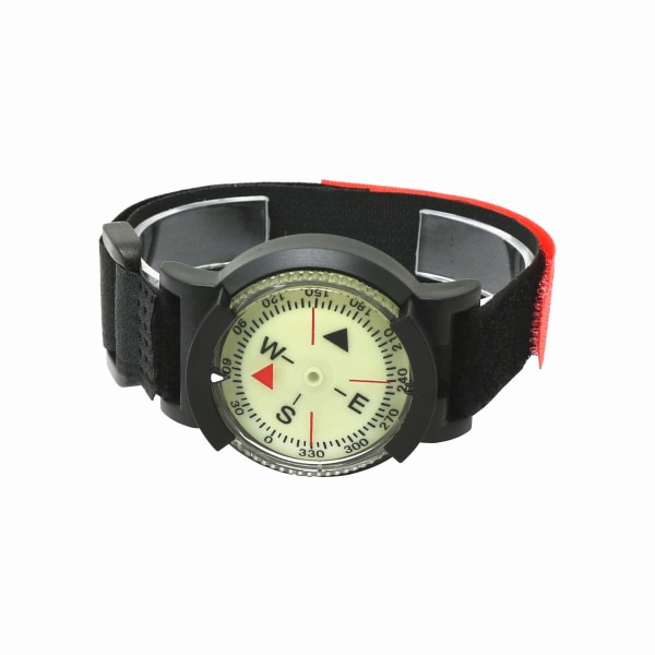 Kompassi: Kätevä tähtäyskompassi, jota pidetään ranteessa hihnalla Ulkoiseen sukellukseen
