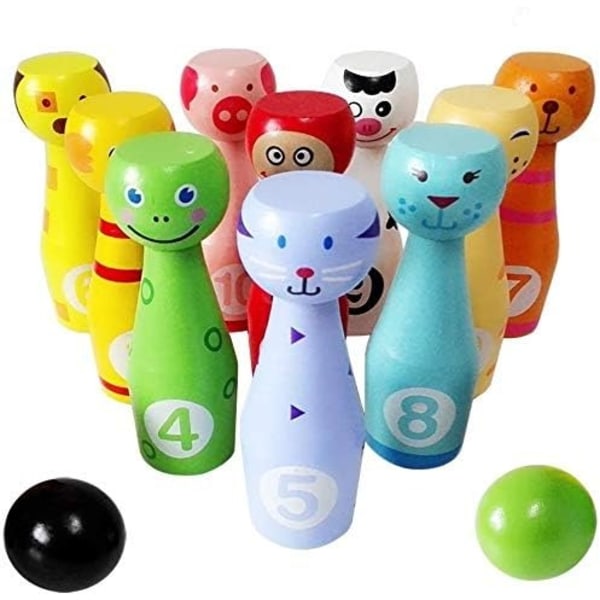 Puinen set lapsille Värikäs puinen set , jossa 10 eläimen kasvotappia 2 palloa opettavaisia ​​leluja taaperoille lapsille