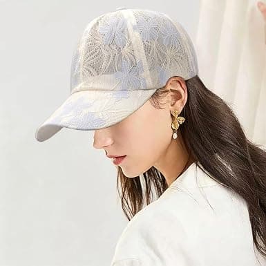 Dam Solhatt Klassisk Mesh Baseballkeps Spetsbroderi Solskydd Hatt Vit Vit White