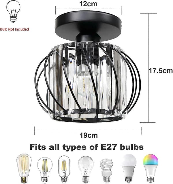 Chandelier Crystal Ceiling Light, Small LED Flush Mount Ceiling Light for Kitchen, Dining Room, Living Room (Black)