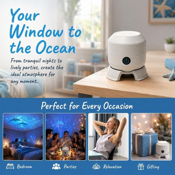 Dynamic Rotating LED Projector Lamp, 360° Rotating LED Ocean Projector, Ocean Projector for Kids, Adjustable Brightness