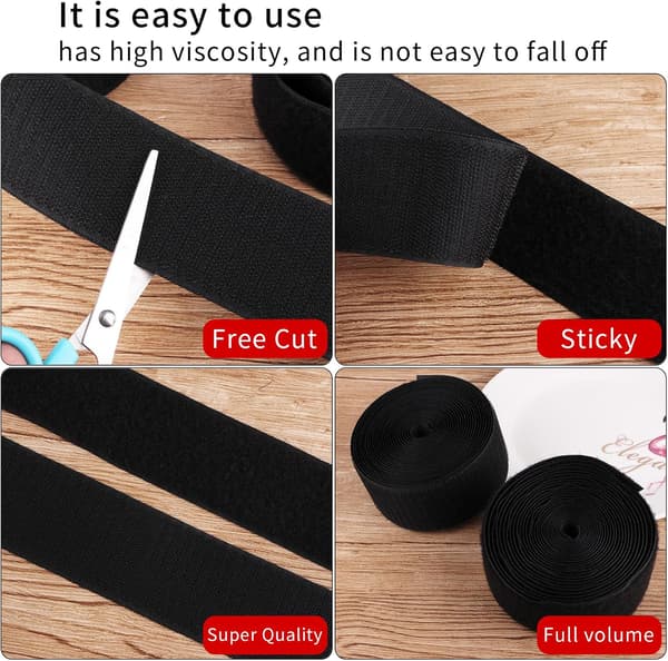Sew-on Hook and Loop Tape, 2 Inch Wide 4.5 Meter Interlocking Tape for Clothing Sewing, Crafts, and DIY Projects, Black 2\" 2"