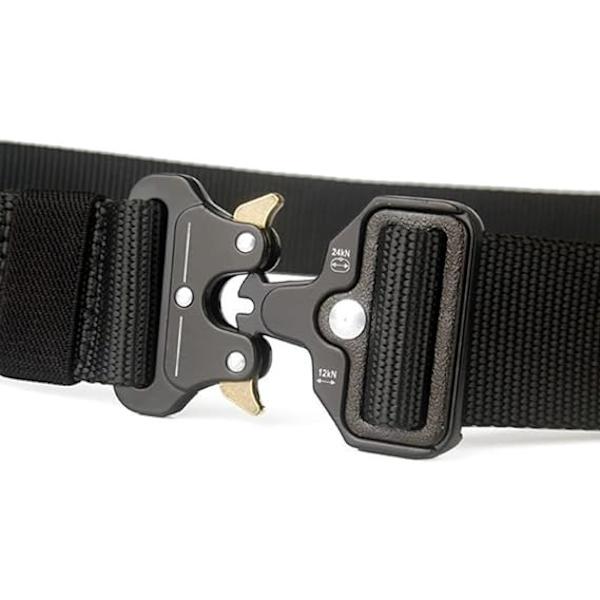 Högmidjade joggingbyxor för dam, avslappnade cargobyxor med fickor, enfärgade utomhusbyxor, svart nylonbälte med spänne för utomhusbruk, 125 cm