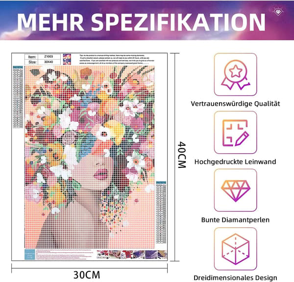 5D Diamantmaleri Kit 30 x 40 cm til Voksne, Diamantmaleri