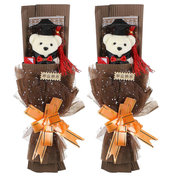 2 Pcs Graduation Bear Bouquet Cartoon Bear Doll Bouquet Flower For PartyCoffee31X11CM