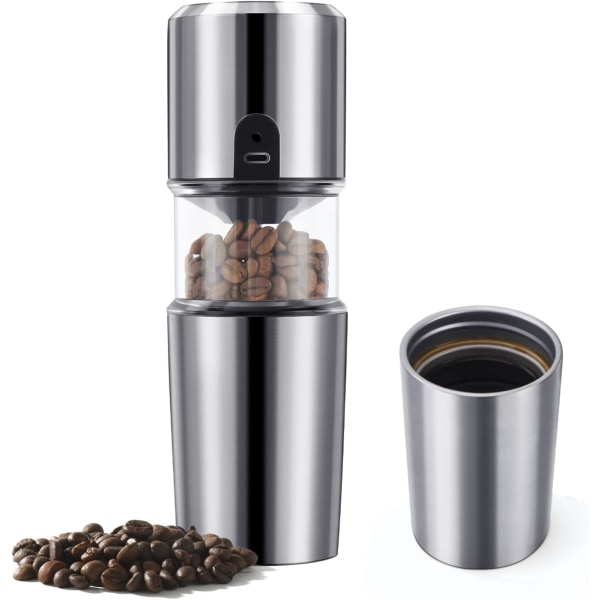 Sähköinen Burr-kahvimylly, kannettava yhden annoksen kahvinkeitin eristetyllä matkamukilla, pieni kahvipapumylly