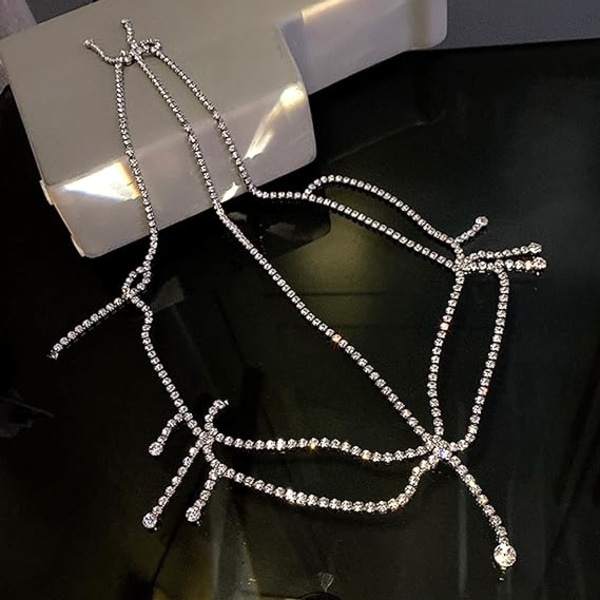 Sølv Rhinestone Lagdelt Hovedkæde Smykker til Kvinder Lang Kvast Krystal Rhinestones Hætte Hovedbeklædning Brude Bryllup Fest Mave