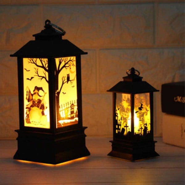 Halloween-Lanterner, Halloween LED-Lys Lanterne, Unik Stil Dekorative Lys Flamme Lampe Med LED-Te Lys Til Halloween Dekoration